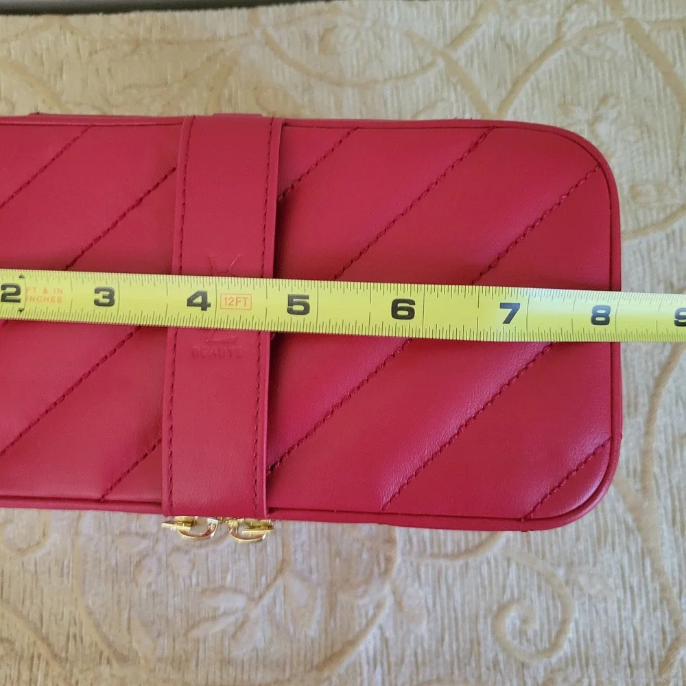 Yves Saint Laurent Beaute Red Chevron Quilted Vanity‎ Case Makeup Bag Mirror NEW